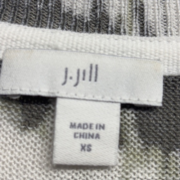 J JIll Linen Blend Long Sleeve Knit Sweater Gray Leaf Print XS - Picture 3 of 7
